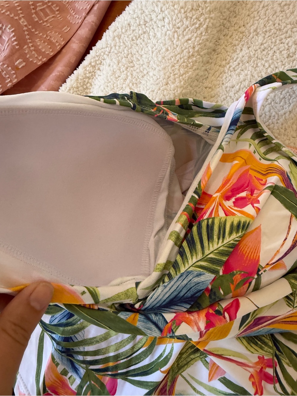 Liz Claiborne Tropical Floral Tankini Set - White Multi & blue bottoms Large - Picture 3 of 7